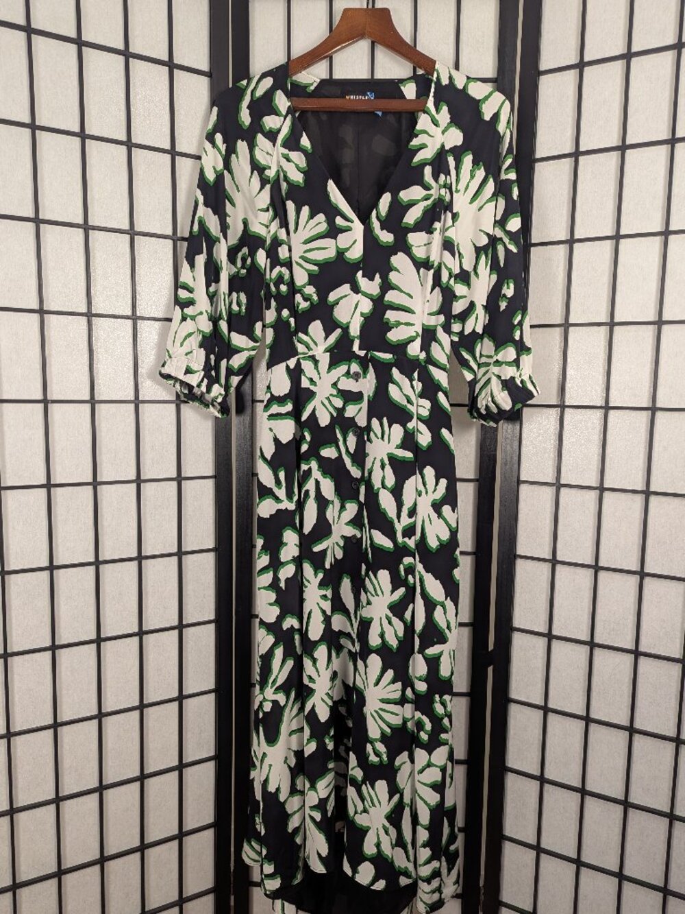 Whistles 100% Silk Botanical Print Maxi Dress Open Back Puff Sleeve UK 8/US 6